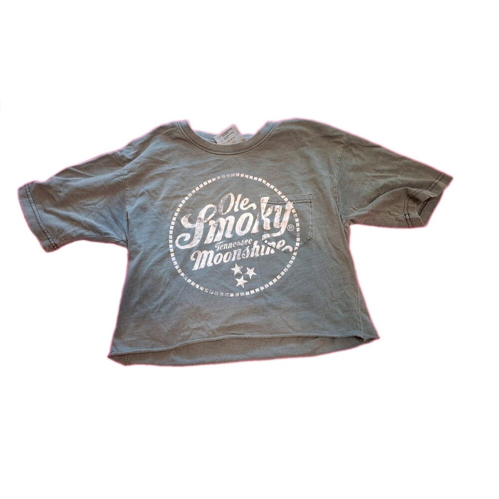 Ole Smoky Tennessee Moonshine Women’s L Gray Mineral Wash Crop Graphic T-Shirt